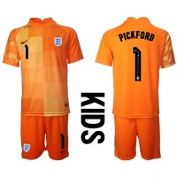 Camiseta Inglaterra Jordan Pickford #1 Portero Visitante Equipación para niños Mundial 2022 manga corta (+ pantalones cortos)
